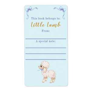 Etiqueta Dulce Blue Bow Boy Lamb Baby Shower Bookplate