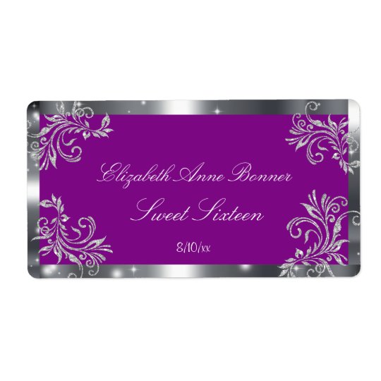 Etiqueta Dulce dieciséis, brillo de plata, personalizado,