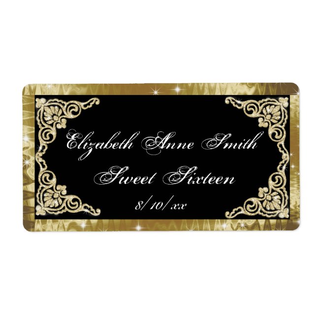 Etiqueta Dulce Dieciséis, Láminas de botella de agua dorada (Frente)