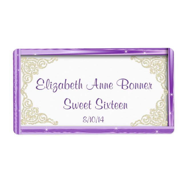 Etiqueta Dulce Dieciséis, Lavanda y Blanco, Personalizado (Frente)