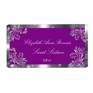 Etiqueta Dulce Dieciséis, Purpurina Plata, Personalizado, A