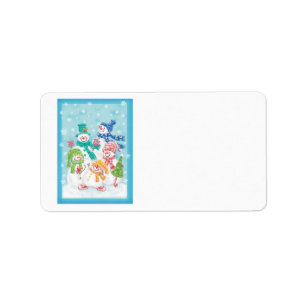 Etiqueta Dulce familia de muñeco de nieve de Navidad en la