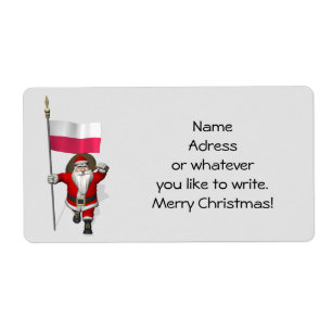 Etiqueta Dulce Santa Claus Con Bandera De Polonia