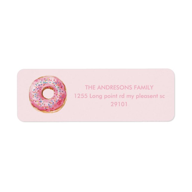Etiqueta Dulce tiempo Pastel Rosa Donut Cumpleaños (Frente)