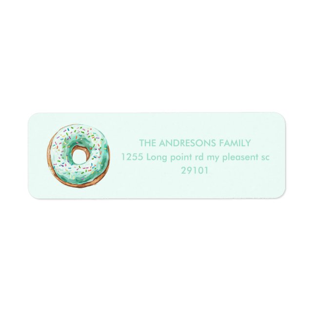 Etiqueta Dulce tiempo Pastel Verde Donut Cumpleaños (Frente)