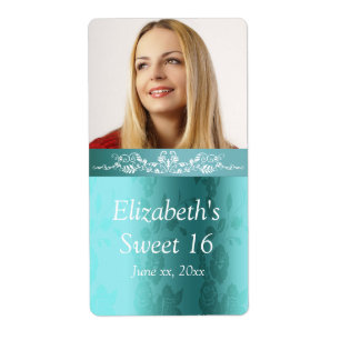 Etiqueta Dulces Dieciséis, Damasco Turquesa, Personalizado