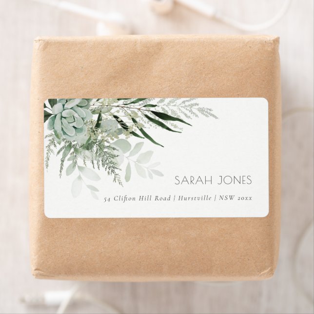 Etiqueta Dusky Green Leafy Fern Succulage Address (In situ)