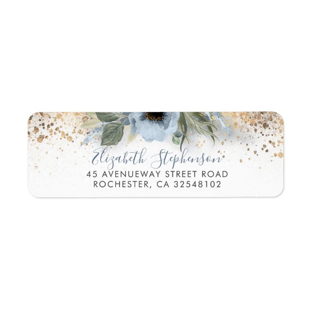 Etiqueta Duste azul y oro Purpurina Floral trendy (Frente)