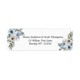 Etiqueta Dusty Blue and White Floral Gold Return Address