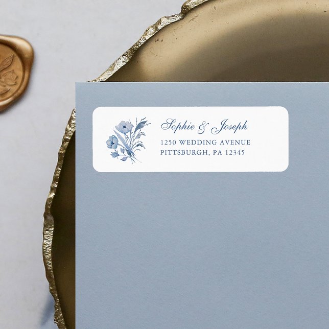 Etiqueta Dusty Blue Chinoiserie Boda | Dirección de remiten (Subido por el creador)