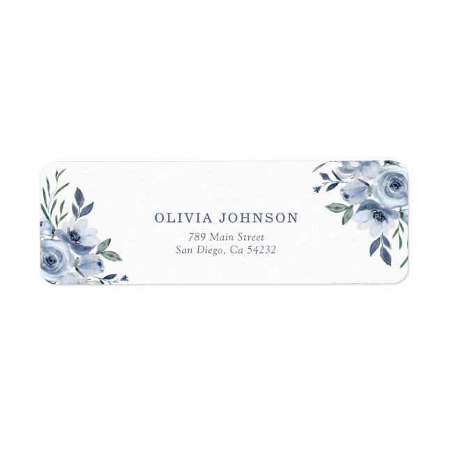 Etiqueta Dusty Blue Flowers Bridal Shower Dirección (Frente)