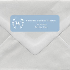 Etiqueta Dusty blue monogram initial wreath return address