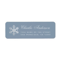Dusty Blue Snowflake Winter Holidays Faux Silver
