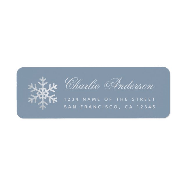 Etiqueta Dusty Blue Snowflake Winter Holidays Faux Silver (Frente)