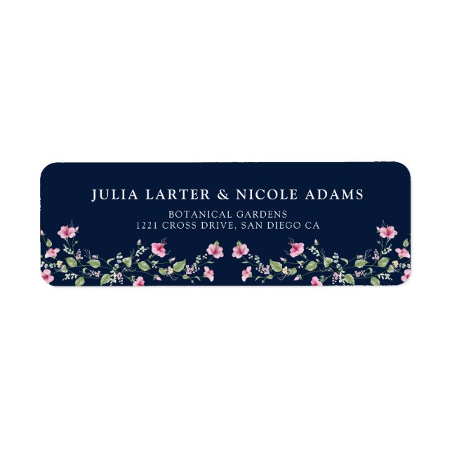 Etiqueta Dusty Navy Blue Pink Hibiscus Bloom Shower (Frente)