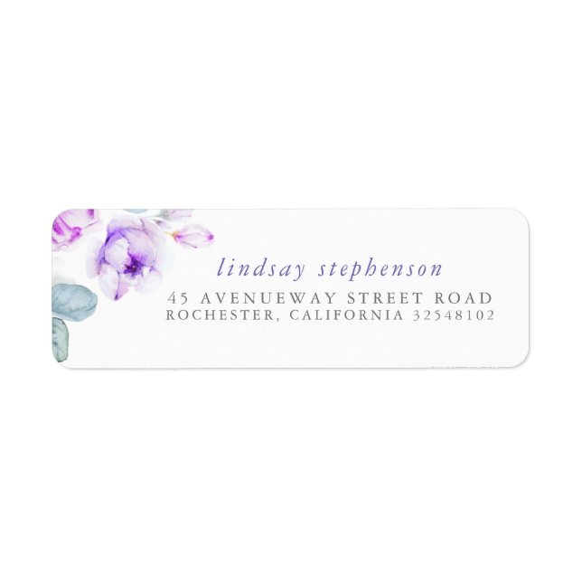 Etiqueta Dusty Purple Blooms Elegante Acuarela (Frente)