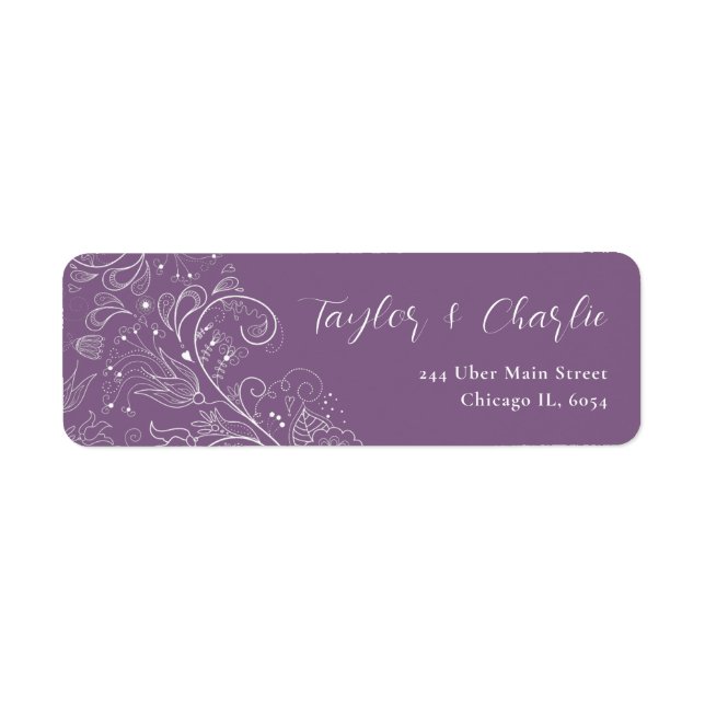 Etiqueta Dusty Purple Elegent Boda Floral (Frente)