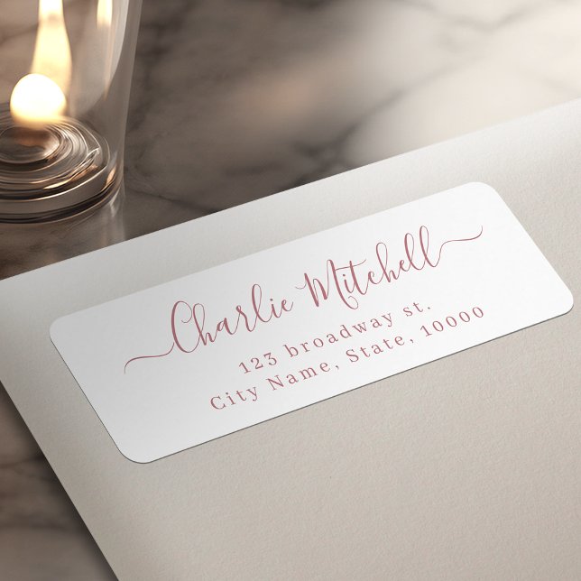 Etiqueta Dusty Rose Moderno script elegante dirección de de (Dusty Rose Modern elegant script return address Label)