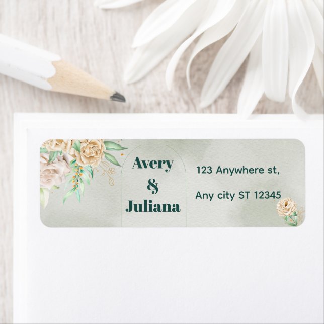 Etiqueta Earthy Shades Flowers Boho Elegant Sage Green (In situ)