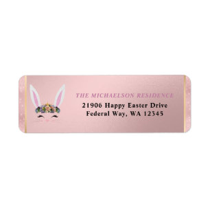 Etiqueta Easter Girly Rubor Pink Floral Bunny