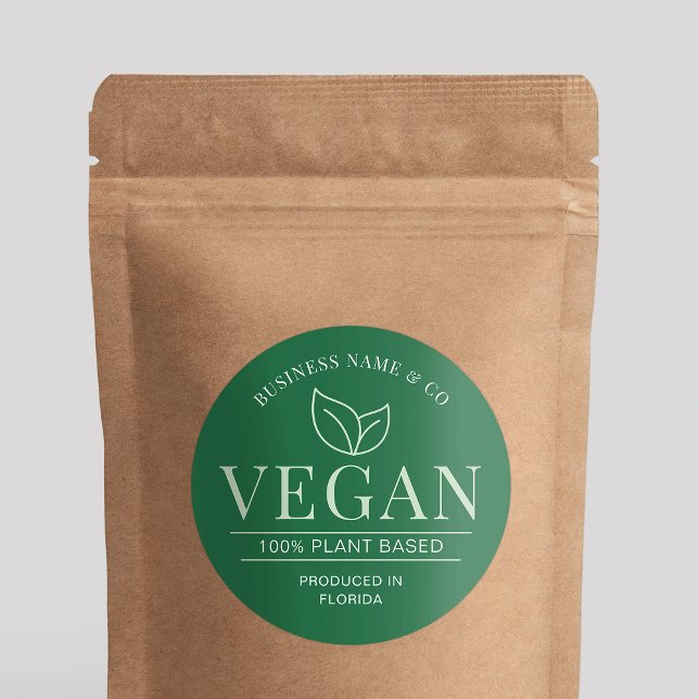 Etiqueta ecológica del producto vegetal vegano (Fully customizable green vegan product sticker with space for your business name & details)