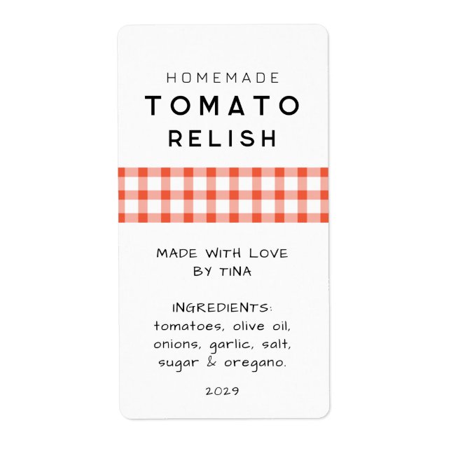 Etiqueta editable de Chutney de tomate casero (Frente)