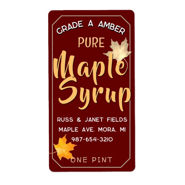 etiqueta editable de jarra de PURE MAPLE SYRUP con (Frente)