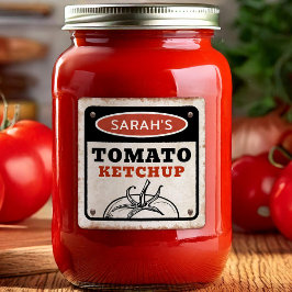 Etiqueta editable de kétchup de tomate con letrero