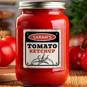 Etiqueta editable de ketchup de tomate con signo d