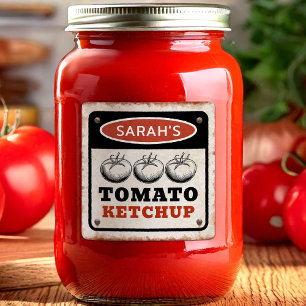 Etiqueta editable de kétchup de tomate con signo d