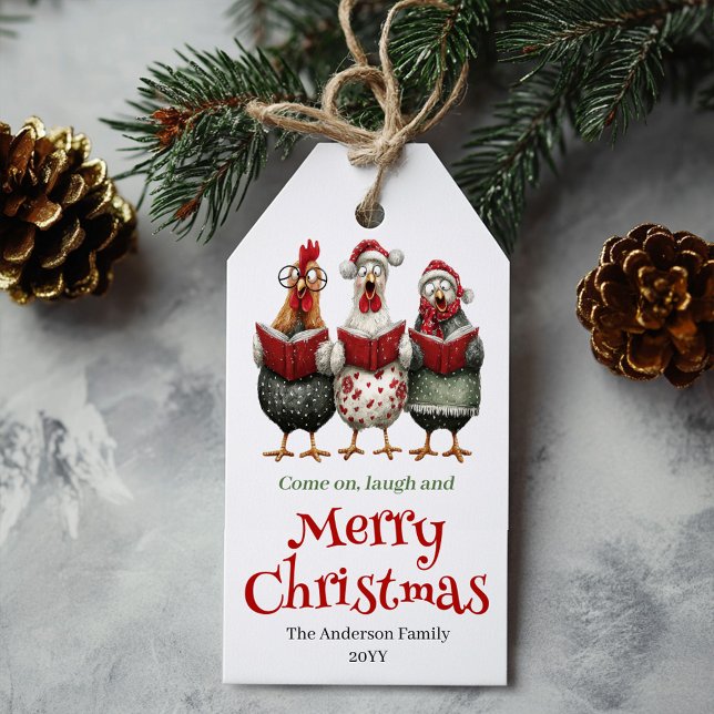 Etiqueta Editable de Navidad de Gallinas Caprichos (Whimsical Chickens Xmas Tag Editable Design)