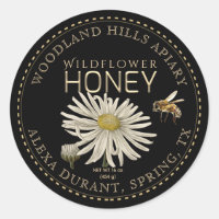 Etiqueta editable Honey Jar Bee Wildflower Black