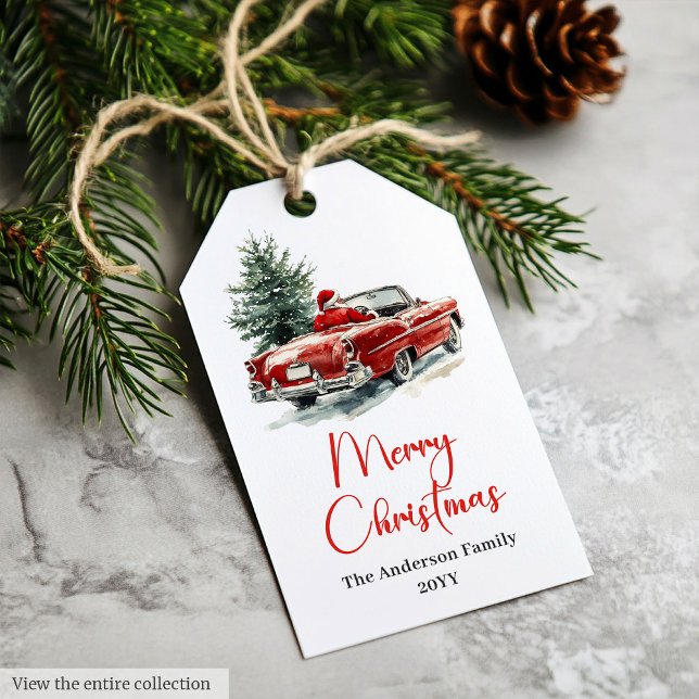 Etiqueta editable personalizada de Papá Noel rústi (Merry Santa Claus Rustic Custom Name Editable Tag)