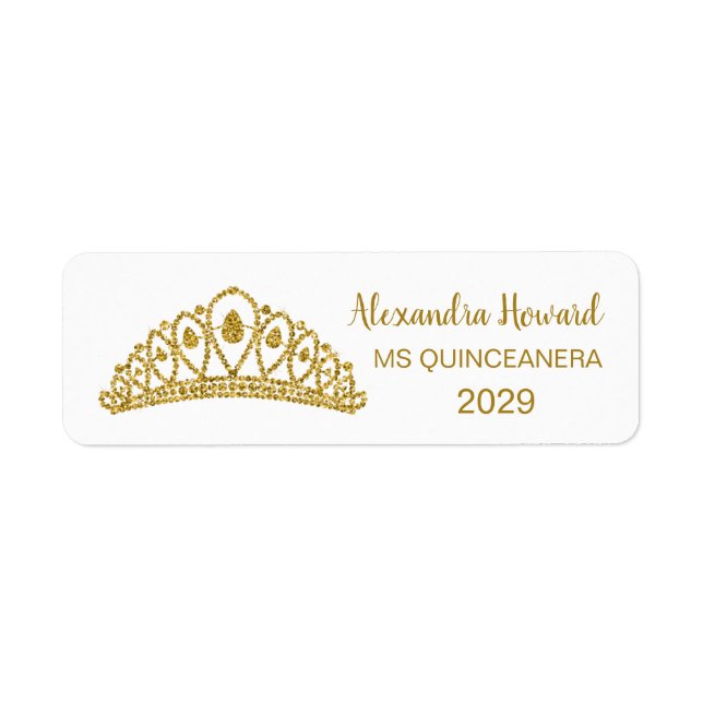 Etiqueta Efecto purpurina dorado Tiara Quiinceanera (Frente)