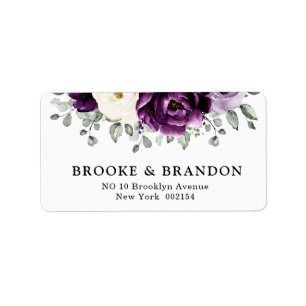 Etiqueta Eggplant Purple Plum Marfil White Floral Boda