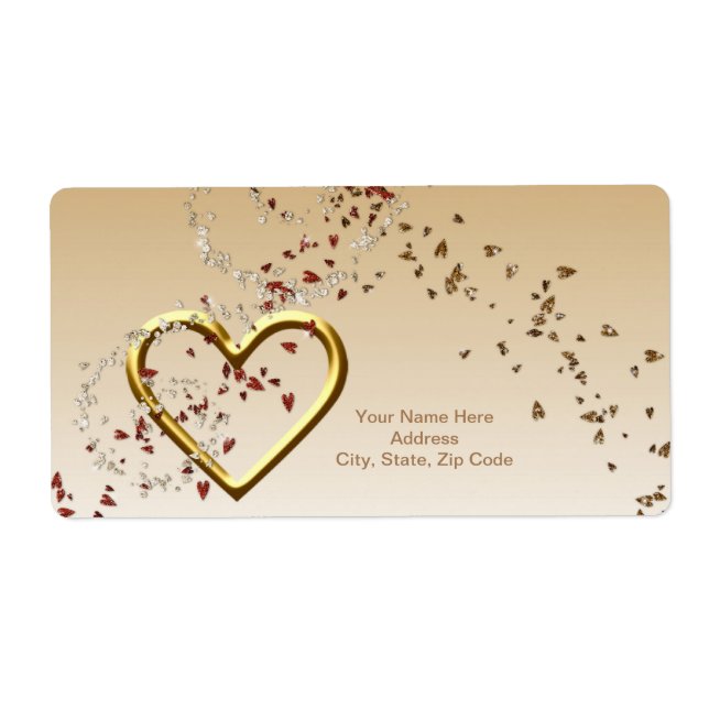 Etiqueta El día de San Valentín Labels Gold Heart (Frente)