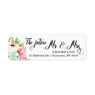 Etiqueta El futuro Sr. Sra. Peony Rosa Pastel acuarelas