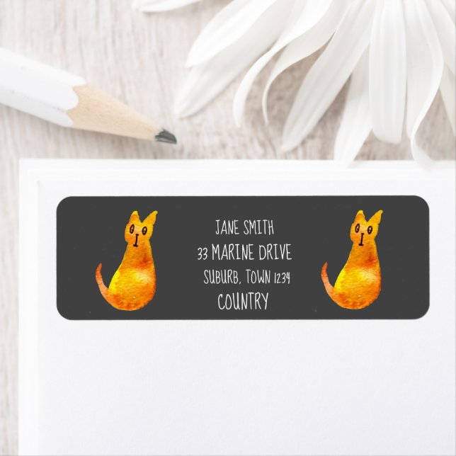 Etiqueta El gato jengibre adorable acuarela arte de ilustra (In situ)