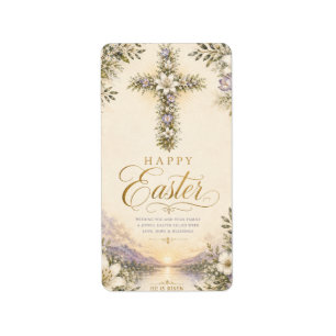 Etiqueta Él ha resucitado Pascua, Cruz floral elegante cris