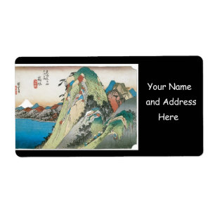 Etiqueta El lago en Hakone, Japón. Circa 1831-1834