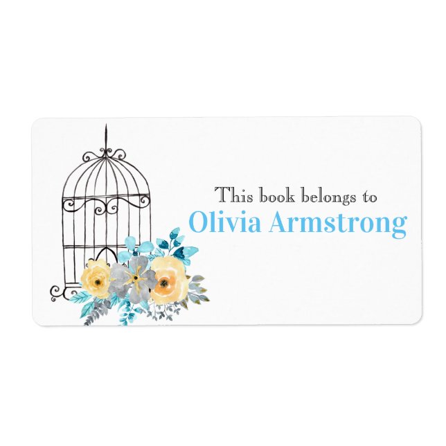 Etiqueta El Libro Personalizado Floral Birdcage Pertenece A (Frente)