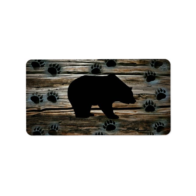 Etiqueta El oso negro traza madera rústica (Frente)