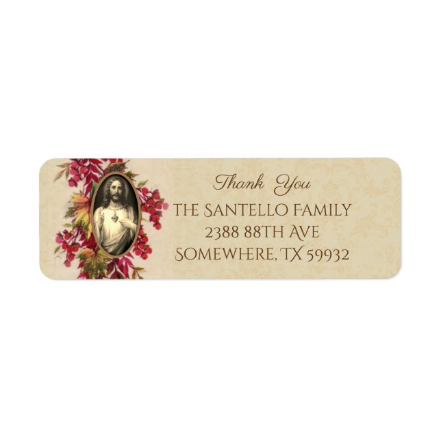 Etiqueta El Sagrado Corazón de Jesús Católico Gracias (Frente)