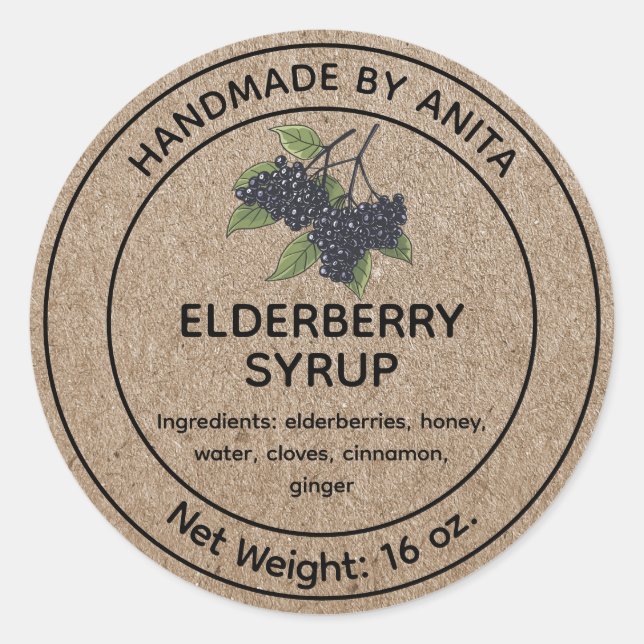 Etiqueta Elderberry Syrup Jam Jar Kraft Estilo de  (Anverso)