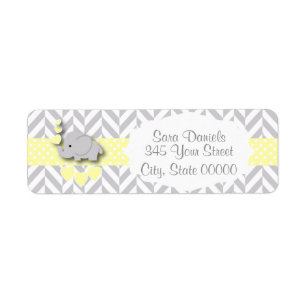 Etiqueta Elefante amarillo, blanco y gris Baby Shower