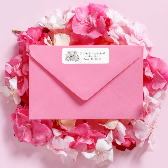 Etiqueta Elefante bebé con peones, retorno de eucalipto (Decorate your invitations envelope with this coordinating baby shower design. )