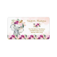 Elefante Boho Rubor Morple Floral Animal salvaje
