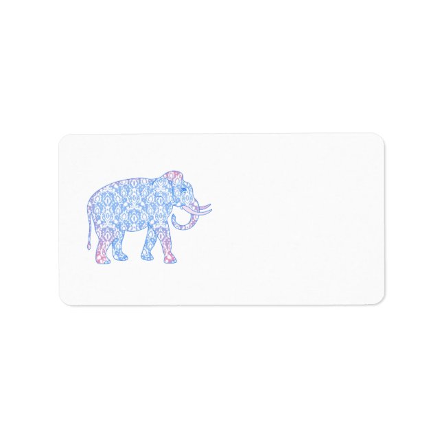 Etiqueta Elefante Damasco rosa y azul (Frente)