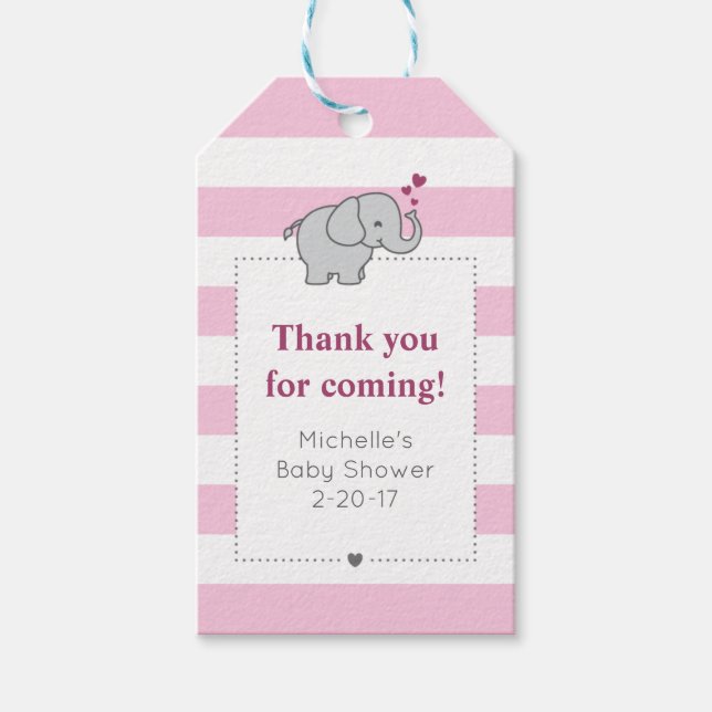 Etiqueta elefante de Baby Shower - Chica (Anverso)
