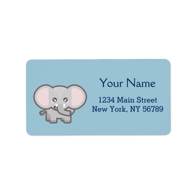 Etiqueta elefante de Kawaii (Frente)